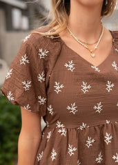 Dakota Walnut Floral Embroidered Dress