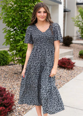 Aylin Black Floral Tiered Dress