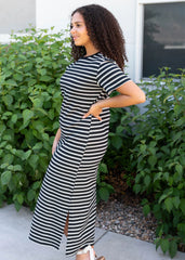Joanelle Black Striped T-Shirt Dress