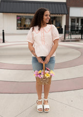 Kendra Pink Striped Collared Top