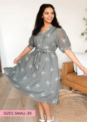 Dalacie Dusty Sage Embroidered Dress