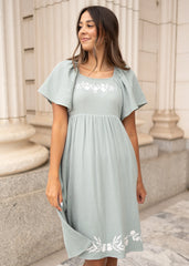 Clarisse Light Sage Embroidered Dress