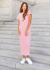 Kaelin Red Striped T-Shirt Dress
