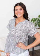 Briana Blue Pattern Blouse