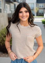 Joy Light Brown Striped Knitted Top