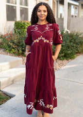 Taya Burgundy Floral Dress