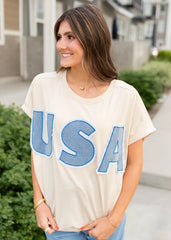 USA Beige Graphic Tee