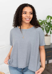 Hailey Blue Grey Ribbed Top
