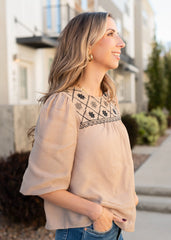 Lolo Taupe Embroidered Top