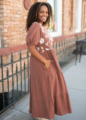 Maeve Brown Embroidered Dress