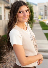 Sahana Beige Knit Sweater Vest