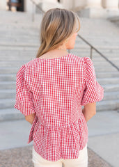 Lin Red Gingham Top