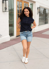 Brea Navy Cap Sleeve Top