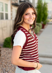 Sana Burgundy Striped Sweater Vest
