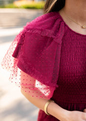 Carly Burgundy Smocked Ruffle Dress