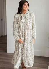 Tris White Floral Pattern Dress