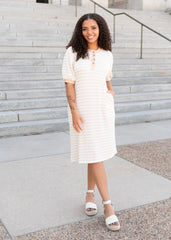 Nadia Beige Striped Dress