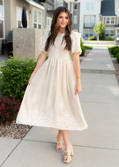 Cherish Champagne Embroidered Dress