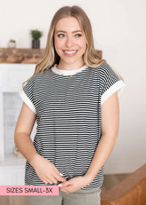 Angela Black Striped Top