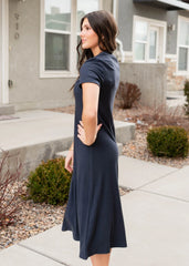 Chantel Navy Ribbed T-Shirt Dress