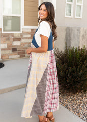 Kinsey Denim Patchwork Plaid Overall Dress