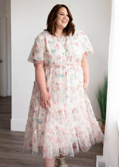 Eva Pink Floral Mesh Dress