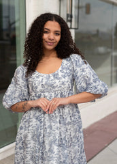 Kelly White & Blue Patterned Dress