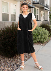 Danae Black Denim Overall Dress