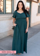 Elena Green Smocked Dress