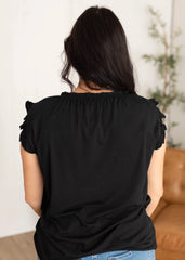 Elaine Black Ruffle Sleeve Top
