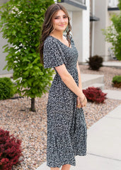 Aylin Black Floral Tiered Dress