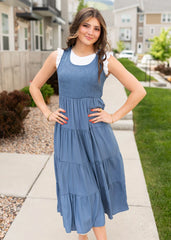 Yenny Dusty Blue Smocked Dress