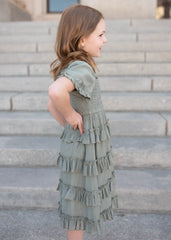Korin Sage Ruffle Tiered Little Girl Dress
