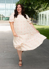 Trisha Beige Floral Embroidered Dress