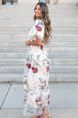 Evie Cream Floral Mesh Dress