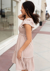 Macy Taupe Smocked Dress