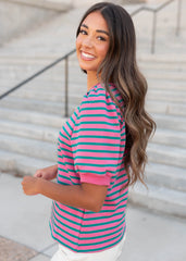 Patty Pink and Teal Striped Top