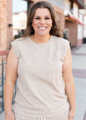 Baylee Taupe Short Sleeve Sweater