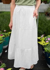 Mae White Tiered Maxi Skirt