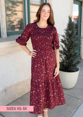 Everly Burgundy Floral Dress