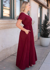 Elena Burgundy Smocked Dress