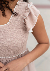 Macy Taupe Smocked Dress