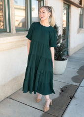 Janessa Tiered Dark Green Dress