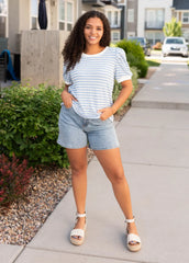 Chevonne Light Blue Striped Top