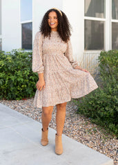 Kinzie Beige Floral Smocked Dress