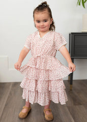 Mira Blush Rose Tiered Ruffle Little Girl Dress