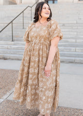 Esther Light Mocha Embroidered Dress