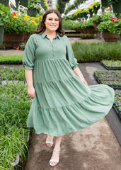 Flora Deep Sage Collared Dress