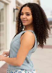 Chelsea Light Denim Pinstripe Top