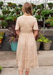 Quinn Beige Smocked Lace Dress
